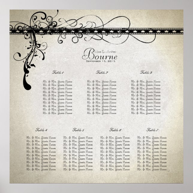 Poster Plan de Siège Black Funky Stone Lights & Swirls (Devant)