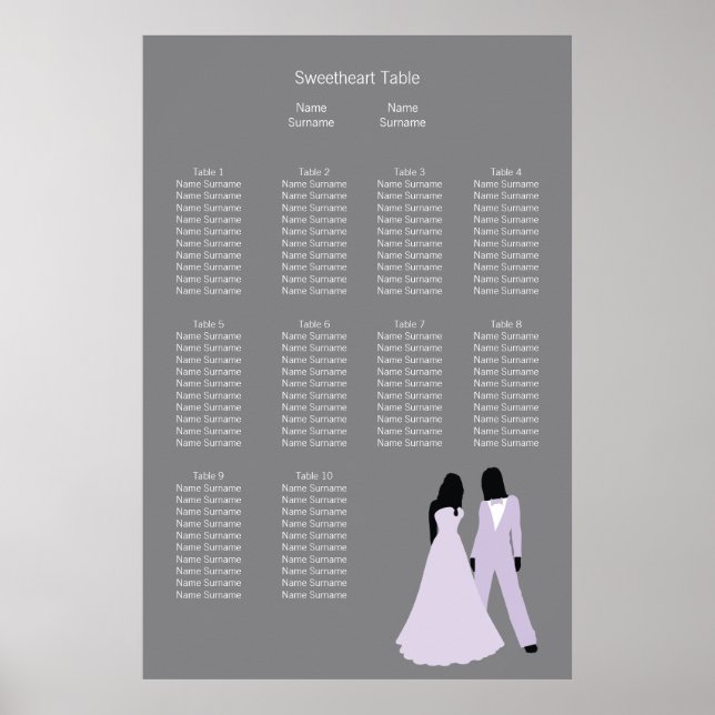 Poster Plan de siège de deux Mariage(Lilac et Grey) (Devant)