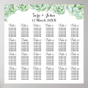 Poster plan de sièges mariage succulent aquarelle