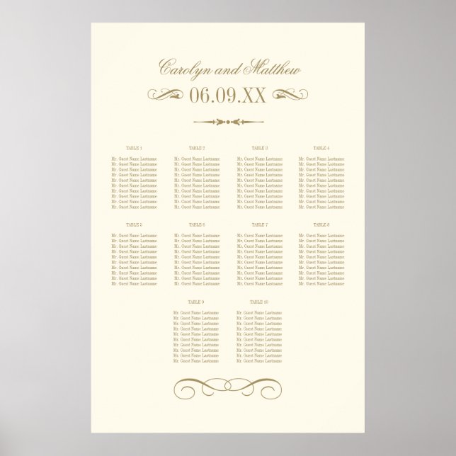 Poster Plan de table de mariage à l'ancienne en ivoire (Devant)