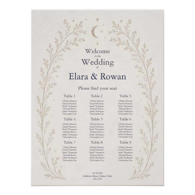 Poster Plan de table de mariage céleste (Devant)