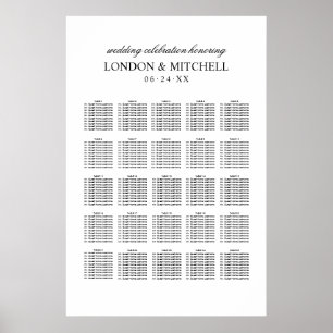 Poster Plan de table de mariage classique blanc monogramm