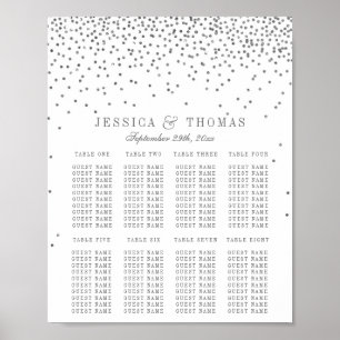 Poster Plan de table de mariage confetti argenté glamour