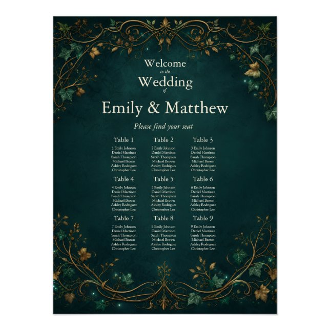 Poster Plan de table de mariage de la forêt enchantée (Devant)