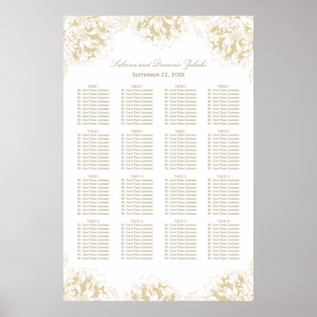 Poster Plan de table de mariage élégant aux fleurs de piv (Devant)