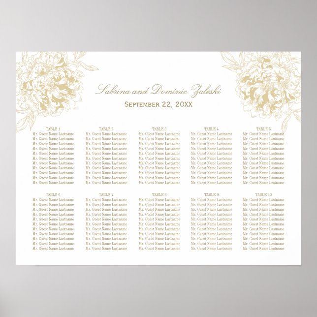 Poster Plan de table de mariage élégant aux fleurs de piv (Devant)