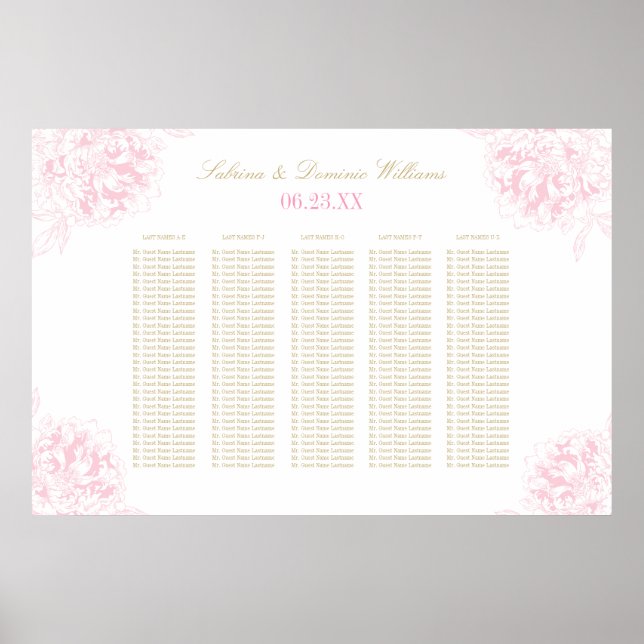 Poster Plan de table de mariage élégant aux pivoines rose (Devant)
