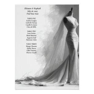 Poster Plan de table de mariage élégant noir et blanc