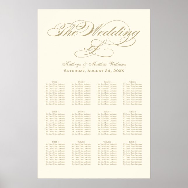 Poster Plan de table de mariage en ivoire avec calligraph (Devant)