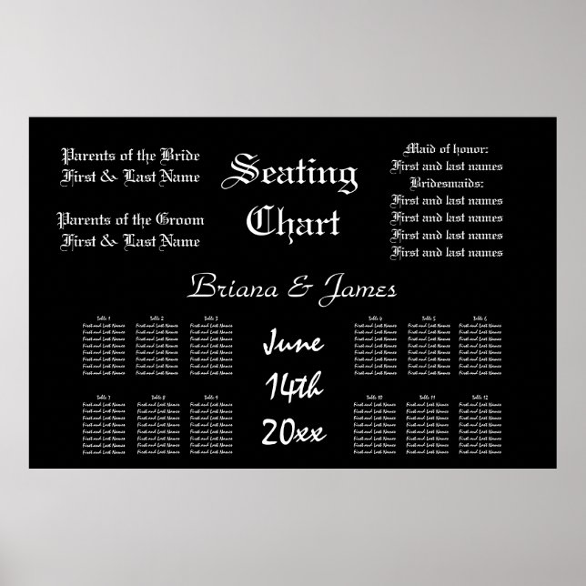 Poster Plan de table de mariage mariée marié invités de m (Devant)