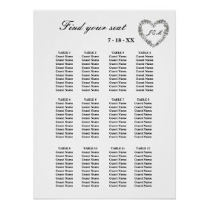 Poster Plan de table de mariage noir et blanc