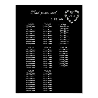 Poster Plan de table mariage noir et blanc 8 tables 