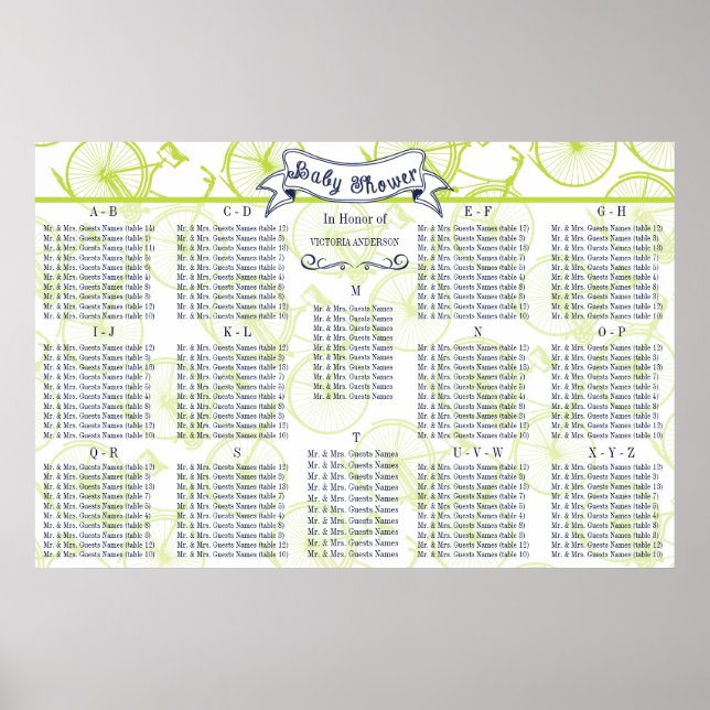 Poster Plan de table pour invités pour une fête prénatale (Devant)
