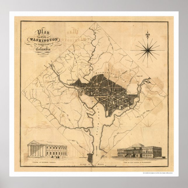 Poster Plan de Washington DC City par Lizars 1819 (Devant)