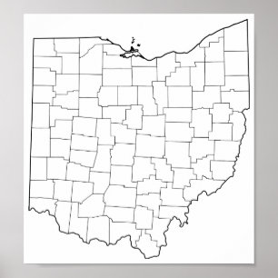 Poster Plan des comtés de l'Ohio blanc