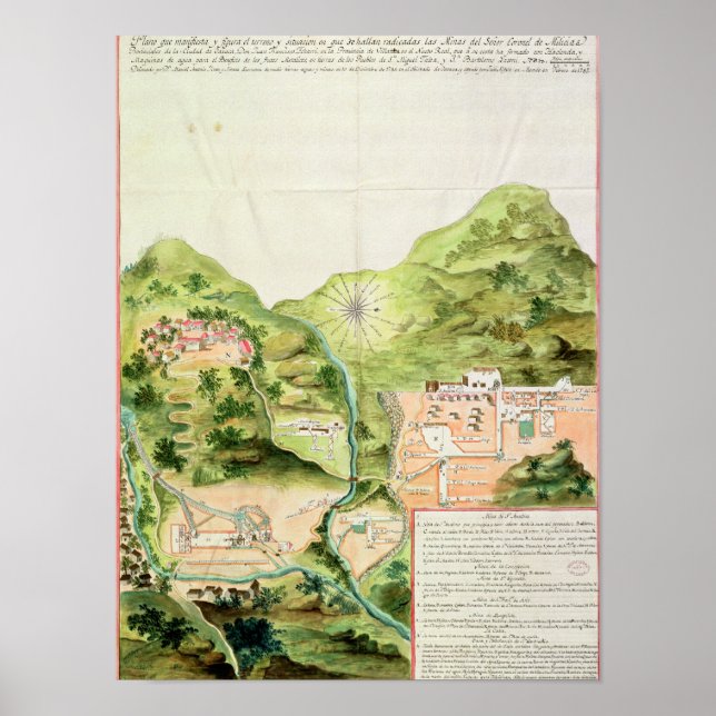 Poster Plan des mines de Oaxaca, Mexique, 1785-1787 (Devant)