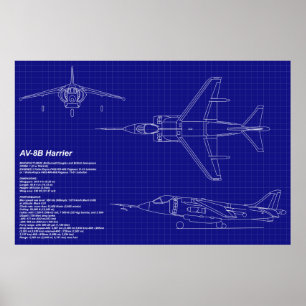Poster Plan directeur de l'avion   Harrier AV-8B