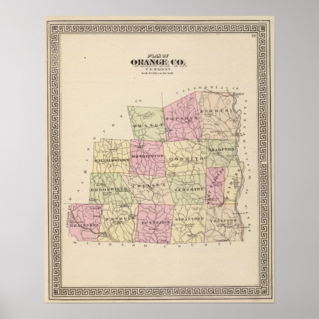 Poster Plan du comté d'Orange dans le Vermont (Devant)
