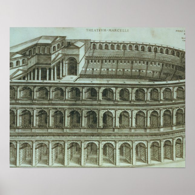Poster Plan du Théâtre de Marcellus, Rome, 1558 (engr. (Devant)