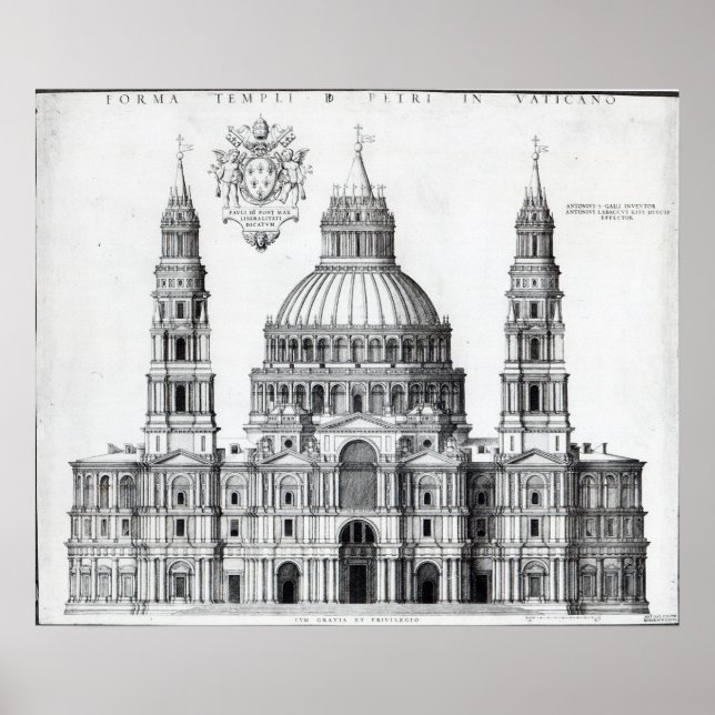 Poster Plan pour Saint-Pierre, Rome, 1539 (Devant)