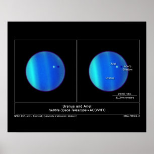 Poster Planet Uranus and it's Moon Ariel from the Hubble
