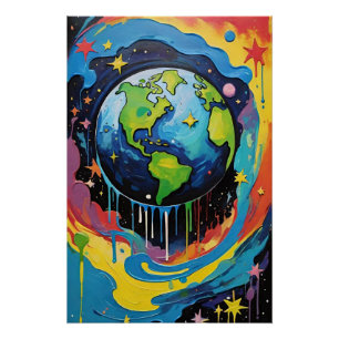 Poster Planète Terre goutte de peinture