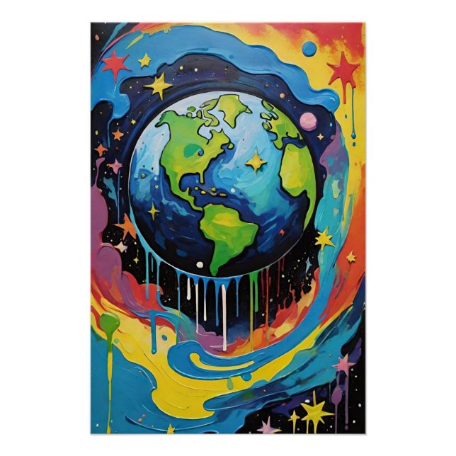 Poster Planète Terre goutte de peinture (Devant)