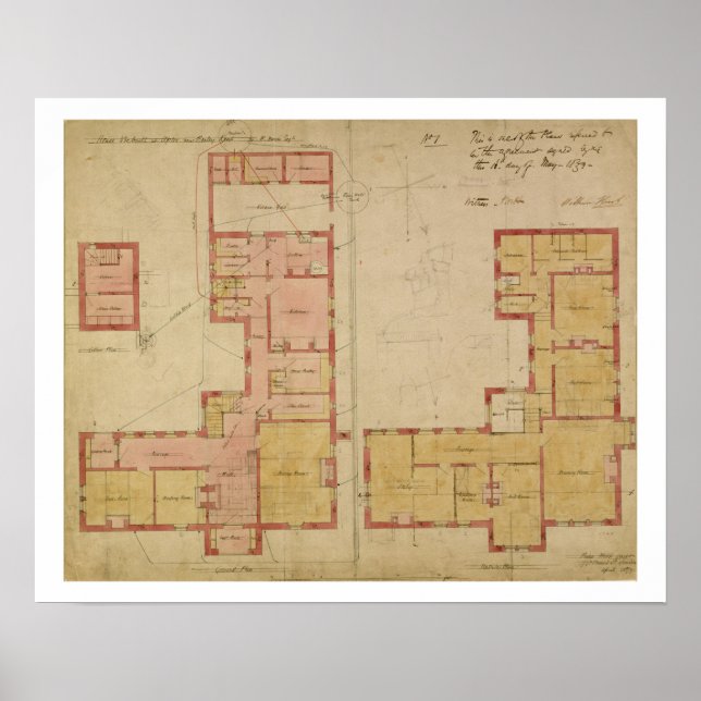 Poster Plans de la Red House, Bexley Heath, 1859 (plume a (Devant)