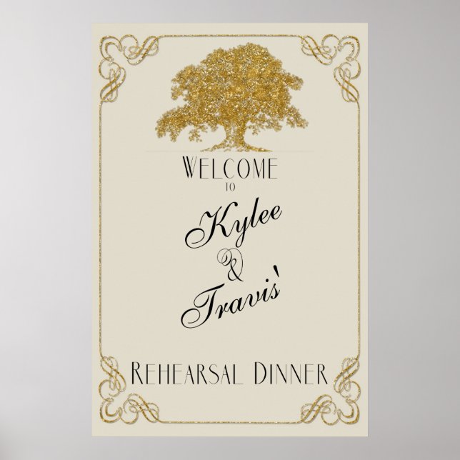 Poster Plantation de chêne en Parties scintillant d'or (Devant)