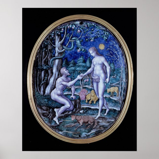 Poster Plaque Limoges représentant Adam et Eve, c.1570 (Devant)