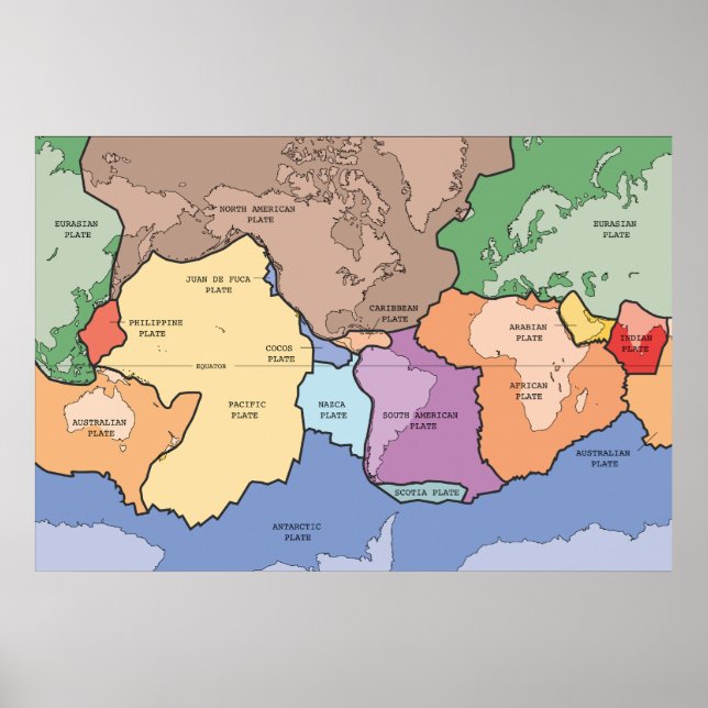 Poster Plaques tectoniques du diagramme de la Terre (Devant)