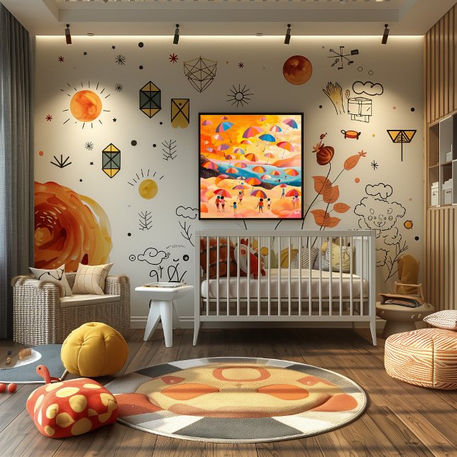 Poster Playa de Paraguas: Paisaje Folk y Naive Colorido (Créateur téléchargé)