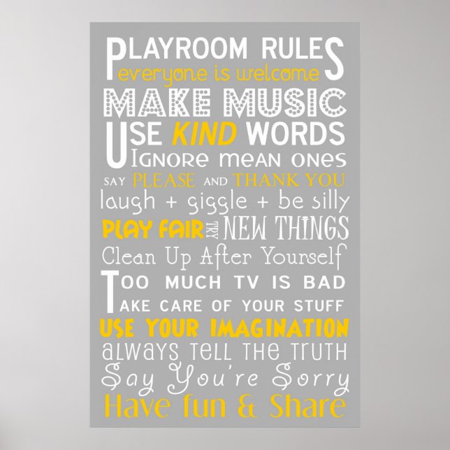 Poster Playroom Rules (Devant)