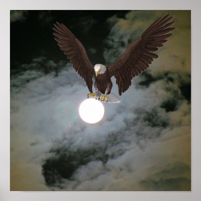 Poster Pleine lune d'aigle chauve Imaginaire de nuit Sky (Devant)