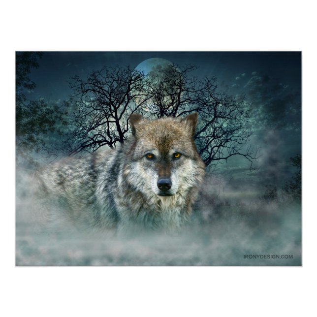 Poster Pleine lune de loup dans le brouillard (Devant)