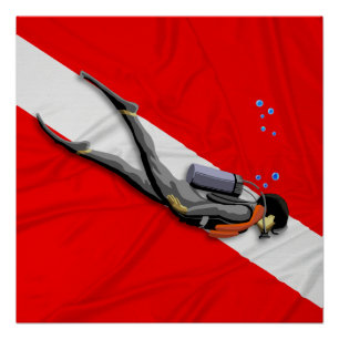 Poster Plongeur et drapeau de piqué