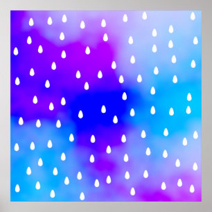 Poster Pluie avec ciel bleu et violet nuageux.