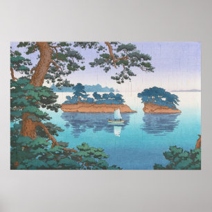Poster Pluie de ressort, art japonais de waterscape de