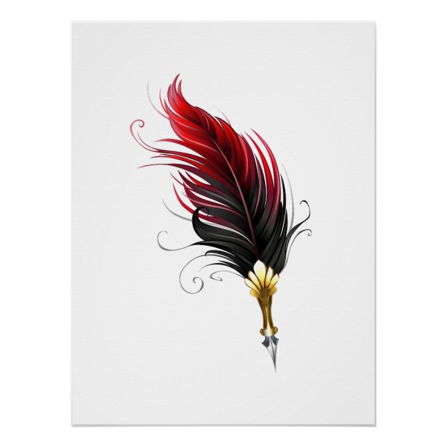 Poster Plume rouge avec pointe en or (Devant)