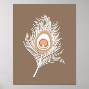 Poster Plumes de paon blanc et pêche sur Taupe Tan