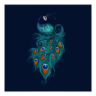 Poster Plumes de paon sarcelle Paons