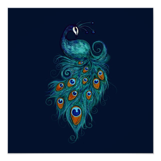 Poster Plumes de paon sarcelle Paons   (Devant)