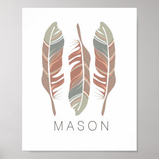 Poster Plumes rustiques Personnalisé Garçon Art mur Impri