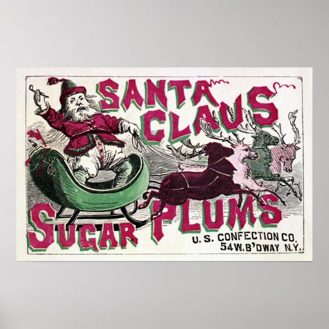 Poster Plums de sucre Santa Claus - Noël Vintage (Devant)