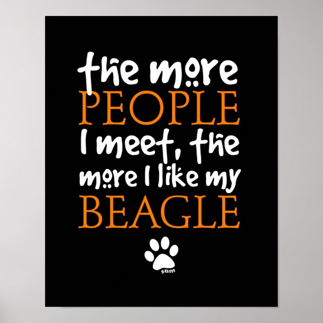 Poster Plus je rencontre de gens plus j'aime mon Beagle (Devant)