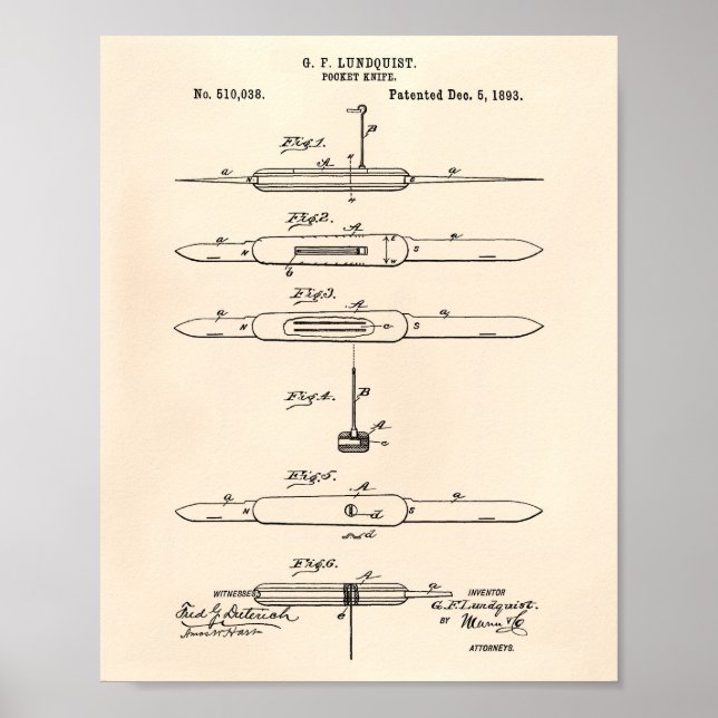 Poster Pocket Knife 1893 Patent Art Old Peper (Devant)