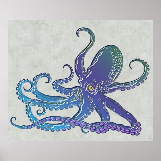 Poster Poctopus Graphique Bleu Brillant Et Violet (Devant)