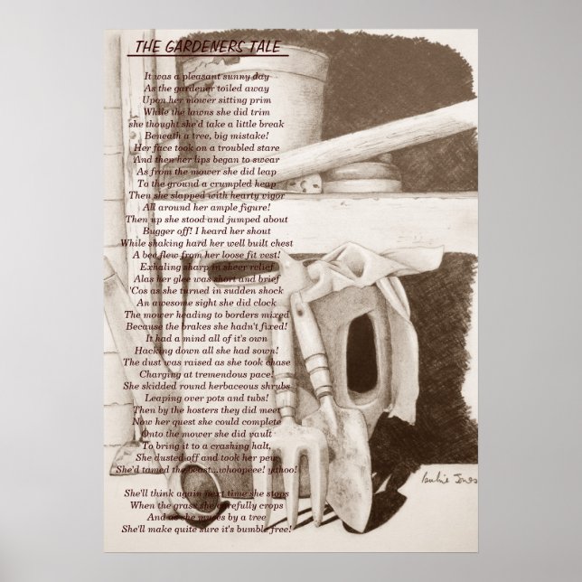 Poster Poème amusant encore des outils de jardin de vie p (Devant)
