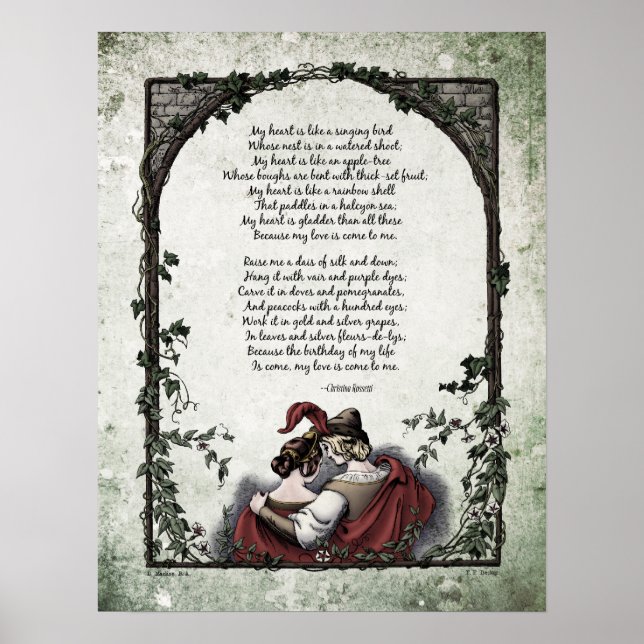 Poster Poème d'art victorien Rossetti "Amour" 17x22 (Devant)