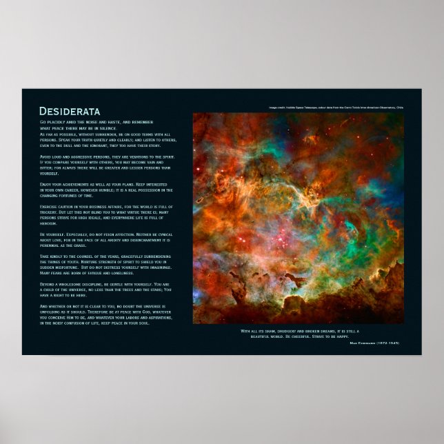 Poster Poème de Desiderata - Carina Nebula à Argo Navis (Devant)